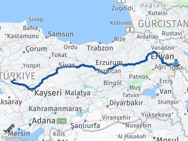 Iğdır Aralık Kırşehir Arası Kaç Km - Yol Haritası