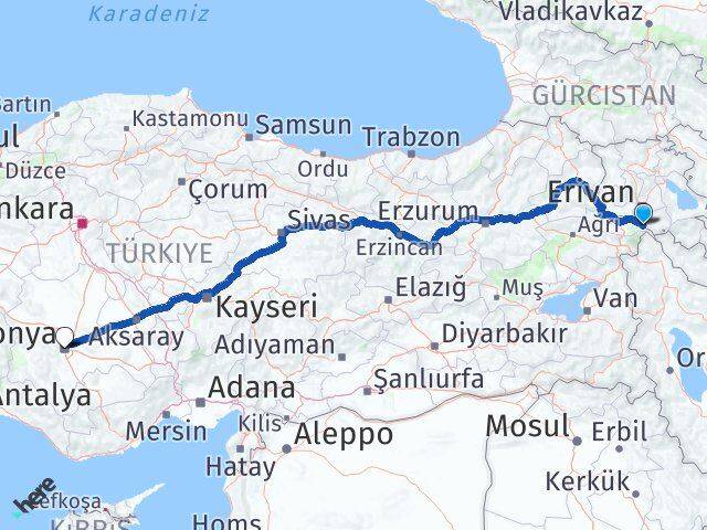 Iğdır Aralık Konya Arası Kaç Km - Yol Haritası