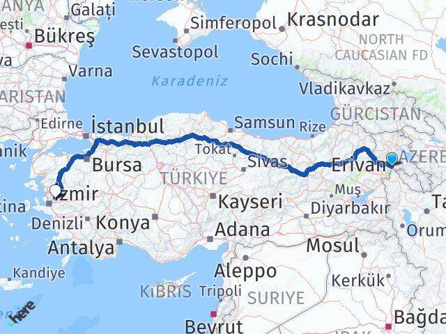 Iğdır Aralık Manisa Arası Kaç Km - Yol Haritası