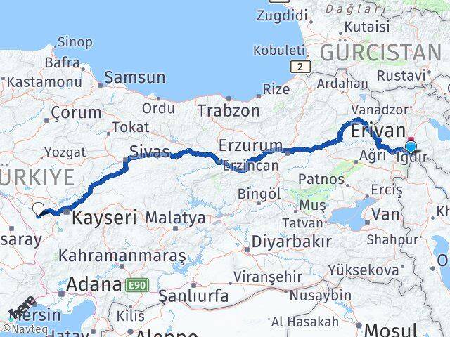 Iğdır Aralık Nevşehir Arası Kaç Km - Yol Haritası
