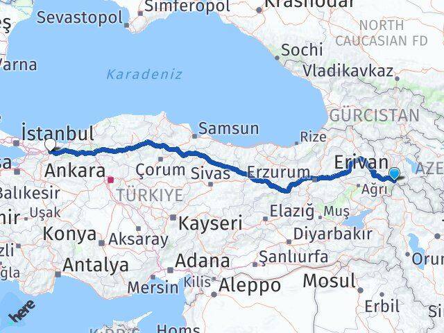 Iğdır Aralık Sakarya Arası Kaç Km - Yol Haritası