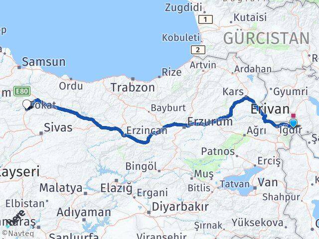 Iğdır Aralık Tokat Arası Kaç Km - Yol Haritası