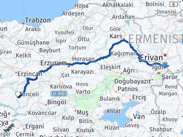 Iğdır Aralık Tunceli Arası Kaç Km - Yol Haritası