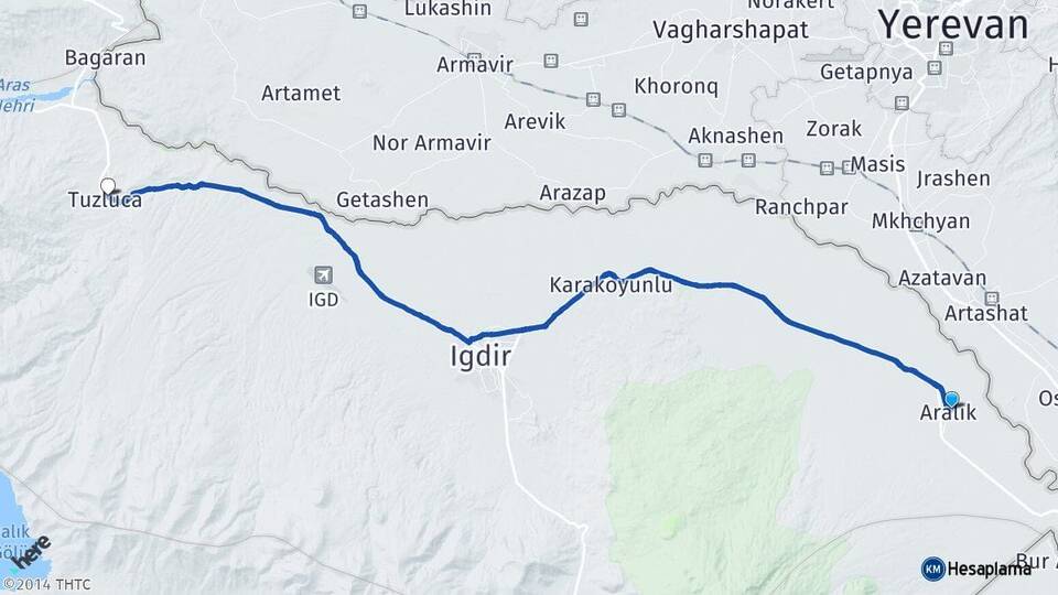 Iğdır Aralık Tuzluca Arası Kaç Km - Yol Haritası