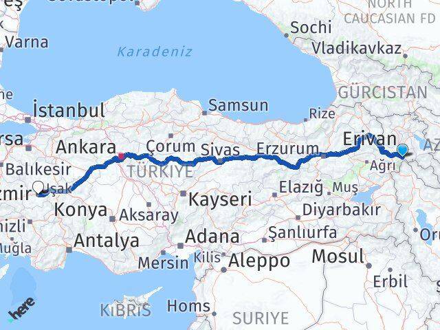 Iğdır Aralık Uşak Arası Kaç Km - Yol Haritası