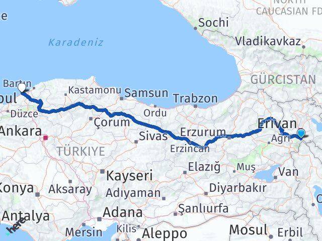 Iğdır Aralık Zonguldak Arası Kaç Km - Yol Haritası