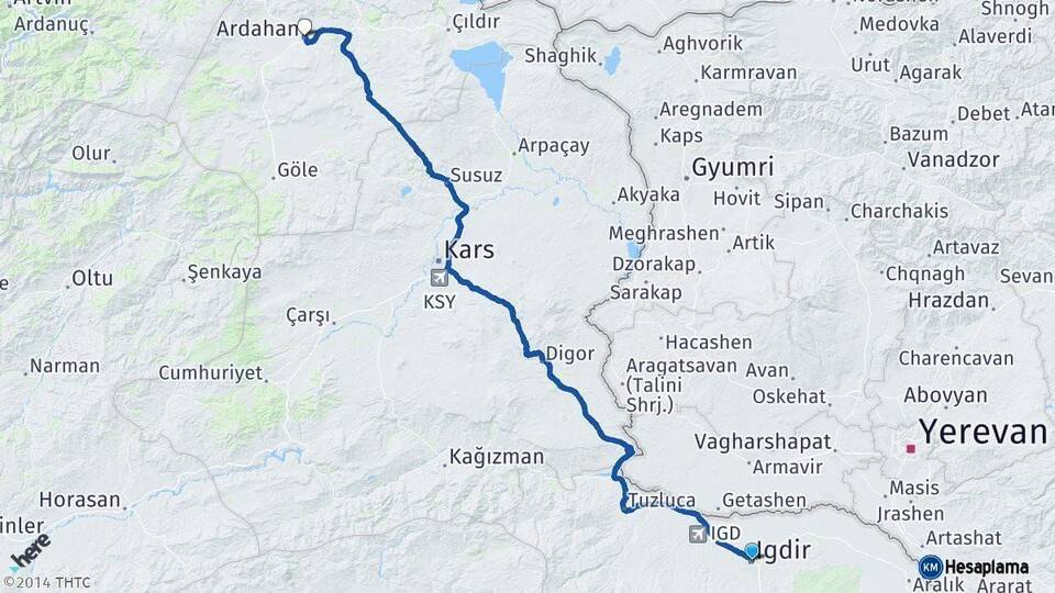 Iğdır Ardahan Arası Kaç Km - Yol Haritası