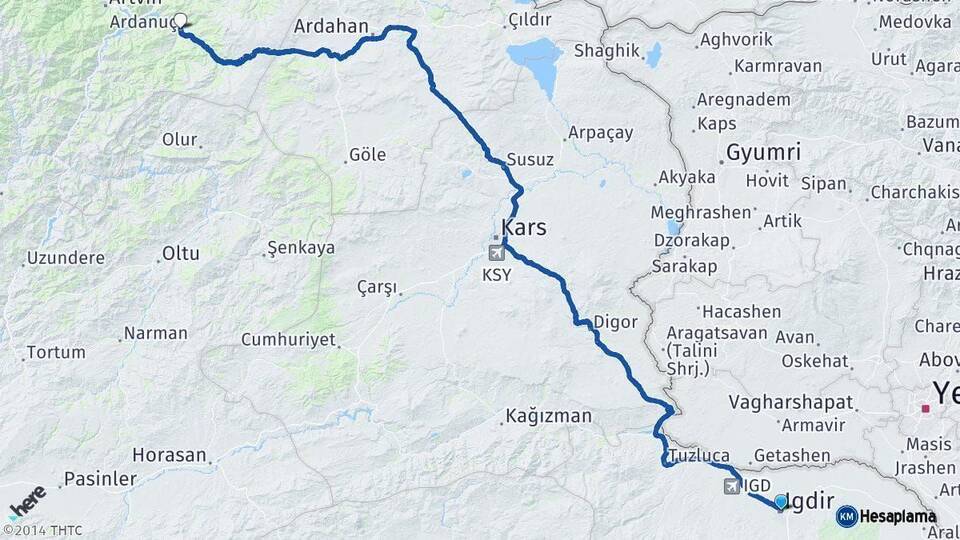 Iğdır Ardanuç Artvin Arası Kaç Km - Yol Haritası