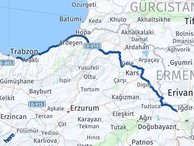 Iğdır Arsin Trabzon Arası Kaç Km - Yol Haritası