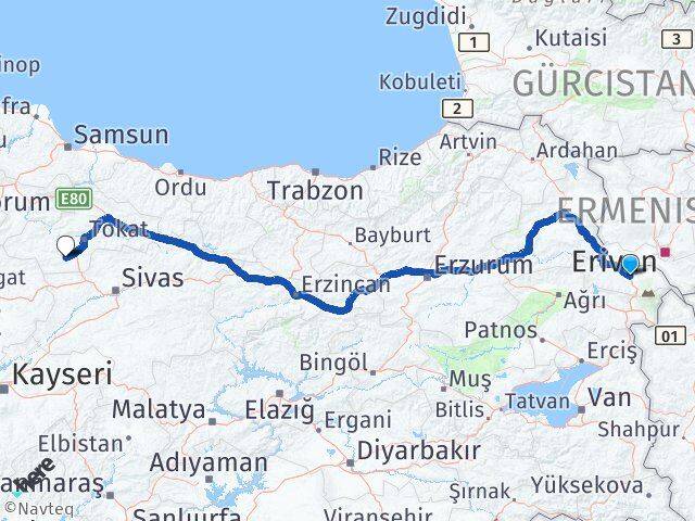 Iğdır Artova Tokat Arası Kaç Km - Yol Haritası