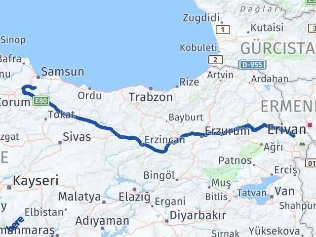 Iğdır Asarcık Samsun Arası Kaç Km - Yol Haritası