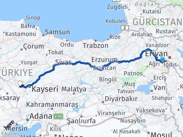 Iğdır Avanos Nevşehir Arası Kaç Km - Yol Haritası