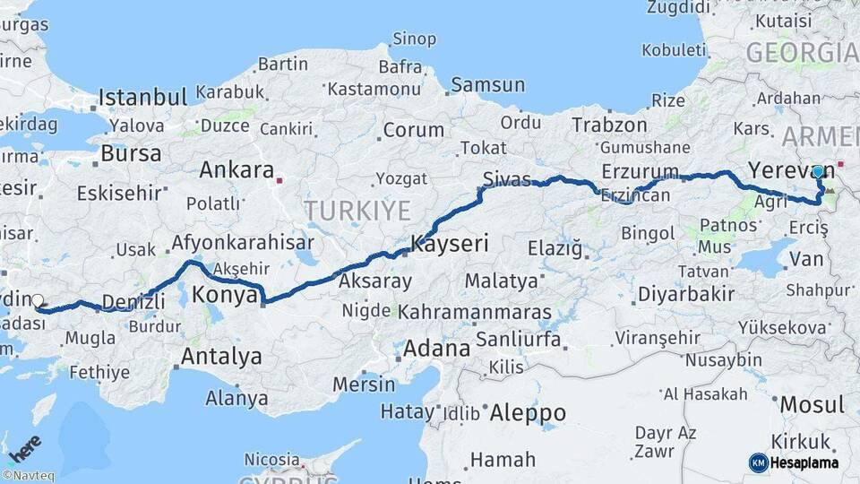 Iğdır Aydın Arası Kaç Km - Yol Haritası
