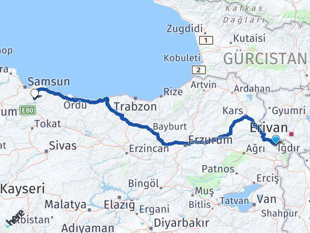 Iğdır Ayvacık Samsun Arası Kaç Km - Yol Haritası