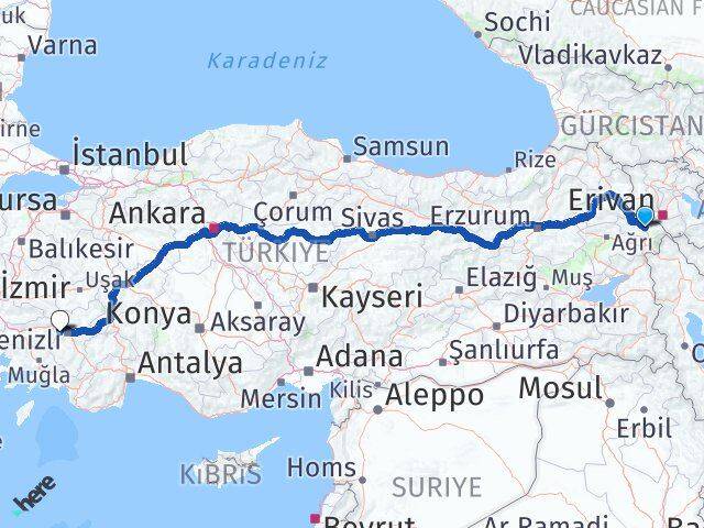 Iğdır Babadağ Denizli Arası Kaç Km - Yol Haritası