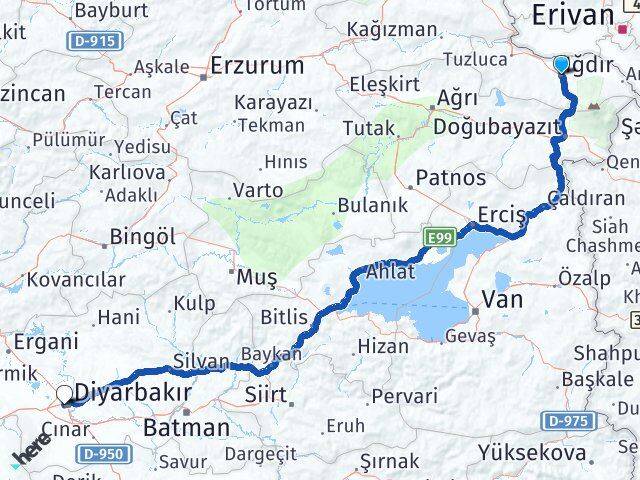 Iğdır Bağlar Diyarbakır Arası Kaç Km - Yol Haritası
