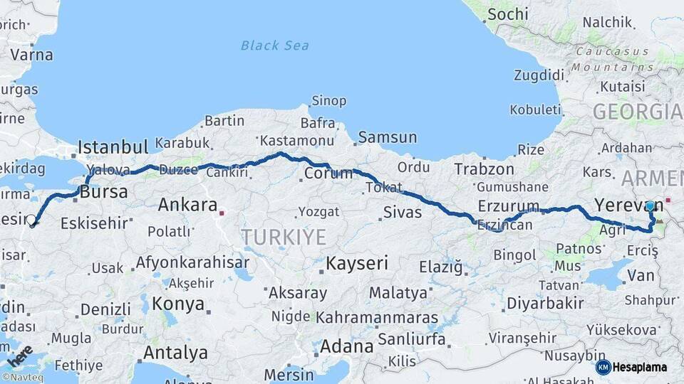 Iğdır Balıkesir Arası Kaç Km - Yol Haritası