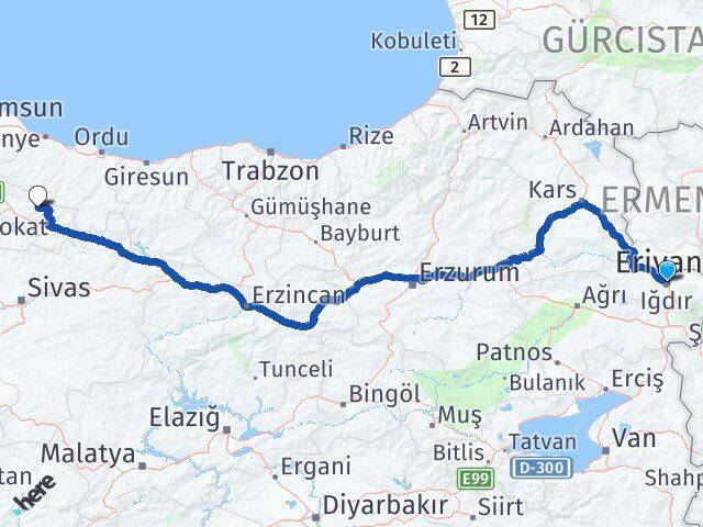 Iğdır Başçiftlik Tokat Arası Kaç Km - Yol Haritası