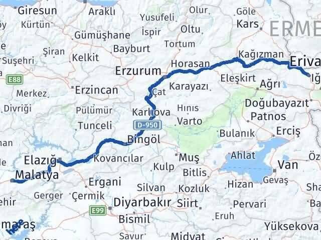 Iğdır Battalgazi Malatya Arası Kaç Km - Yol Haritası