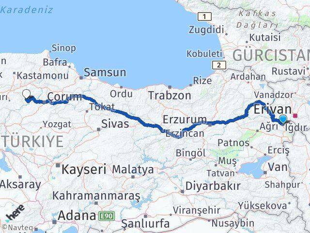 Iğdır Bayat Çorum Arası Kaç Km - Yol Haritası
