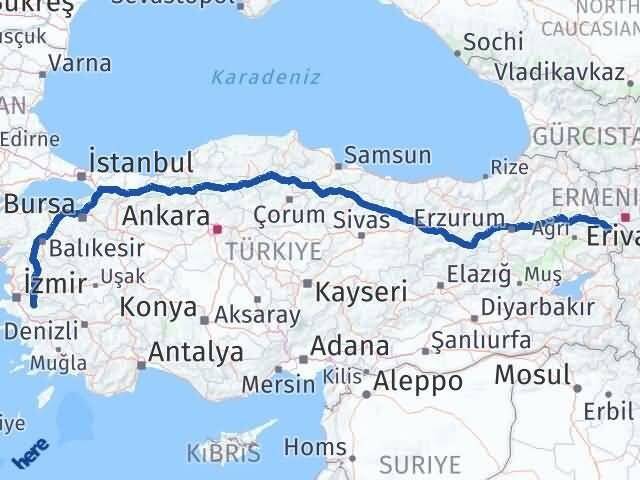 Iğdır Bayındır İzmir Arası Kaç Km - Yol Haritası