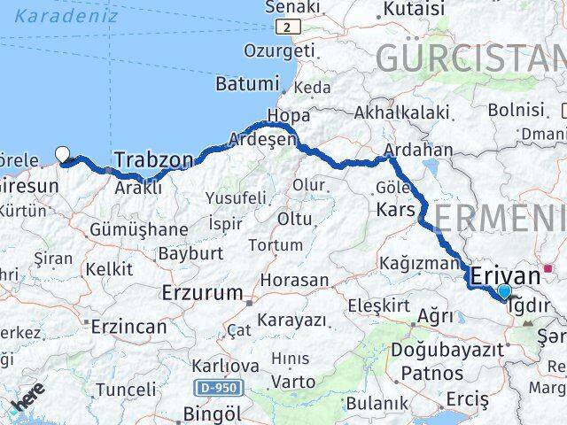 Iğdır Beşikdüzü Trabzon Arası Kaç Km - Yol Haritası