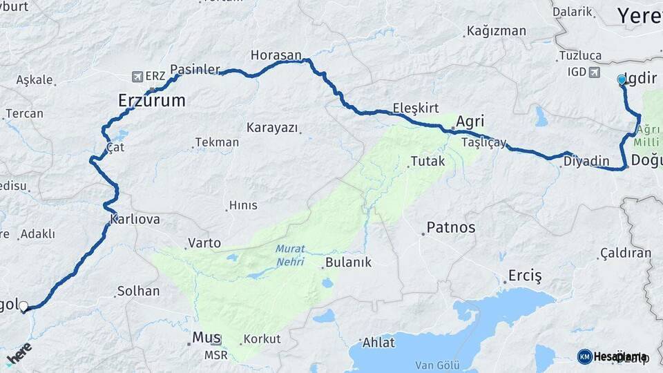 Iğdır Bingöl Arası Kaç Km - Yol Haritası