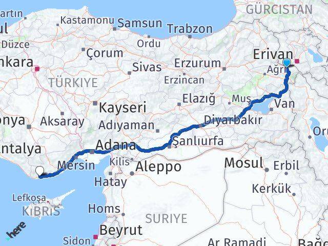 Iğdır Bozyazı Mersin Arası Kaç Km - Yol Haritası