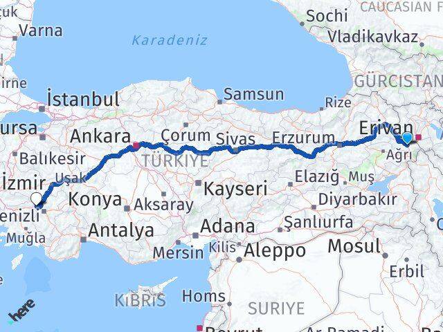 Iğdır Buharkent Aydın Arası Kaç Km - Yol Haritası
