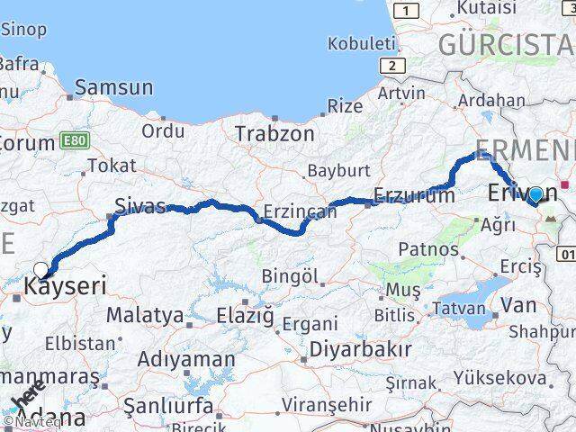 Iğdır Bünyan Kayseri Arası Kaç Km - Yol Haritası