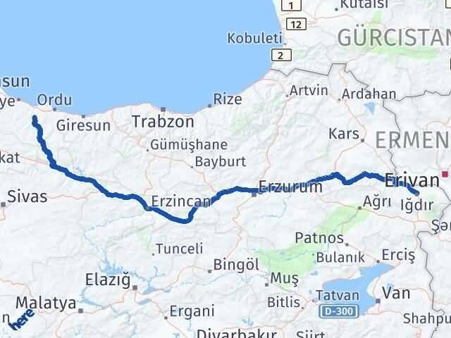 Iğdır Çamaş Ordu Arası Kaç Km - Yol Haritası