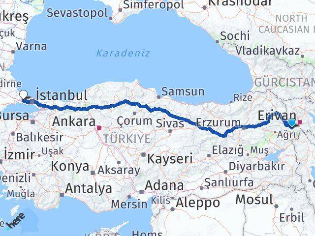 Iğdır Çatalca İstanbul Arası Kaç Km - Yol Haritası