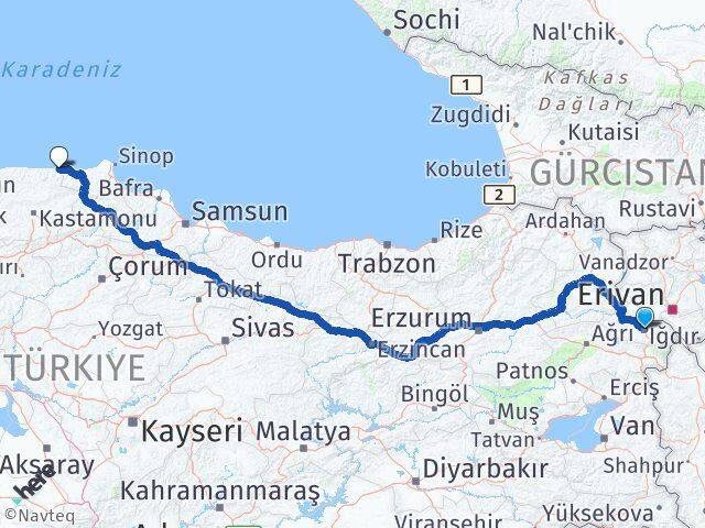 Iğdır Çatalzeytin Kastamonu Arası Kaç Km - Yol Haritası