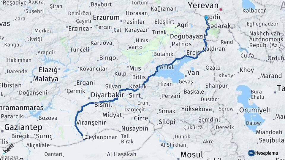 Iğdır Ceylanpınar Şanlıurfa Arası Kaç Km - Yol Haritası