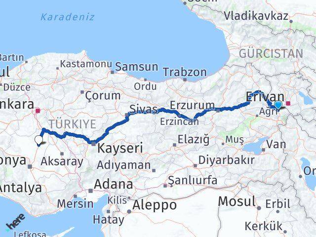Iğdır Cihanbeyli Konya Arası Kaç Km - Yol Haritası