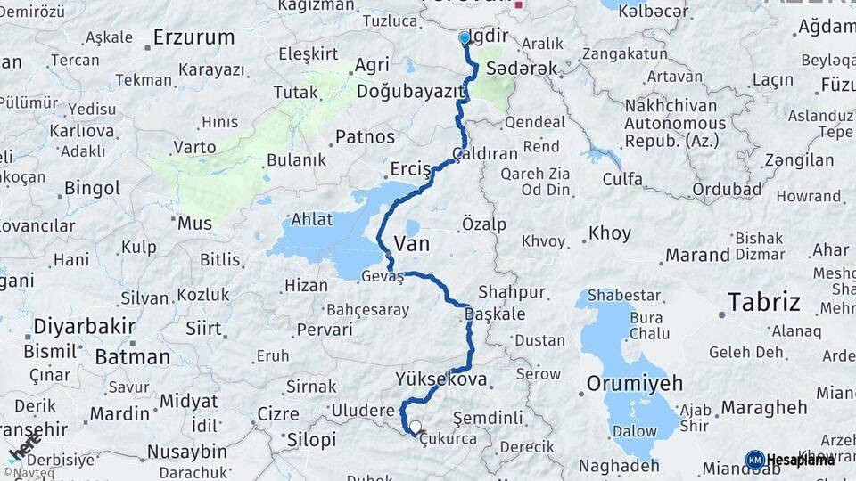 Iğdır Çukurca Hakkari Arası Kaç Km - Yol Haritası