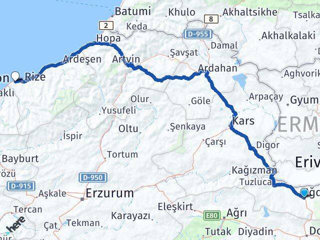 Iğdır Derepazarı Rize Arası Kaç Km - Yol Haritası