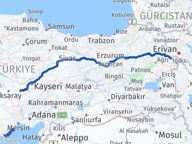 Iğdır Derinkuyu Nevşehir Arası Kaç Km - Yol Haritası