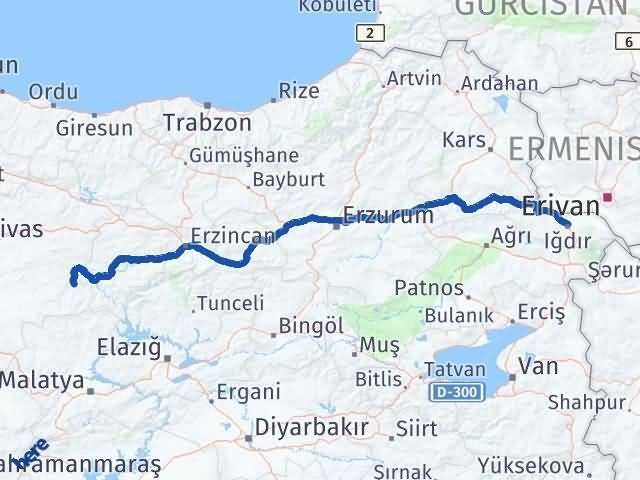 Iğdır Divriği Sivas Arası Kaç Km - Yol Haritası
