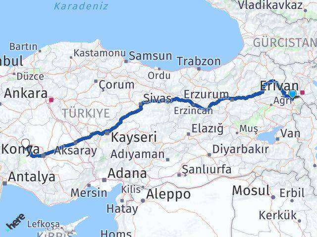 Iğdır Doğanhisar Konya Arası Kaç Km - Yol Haritası