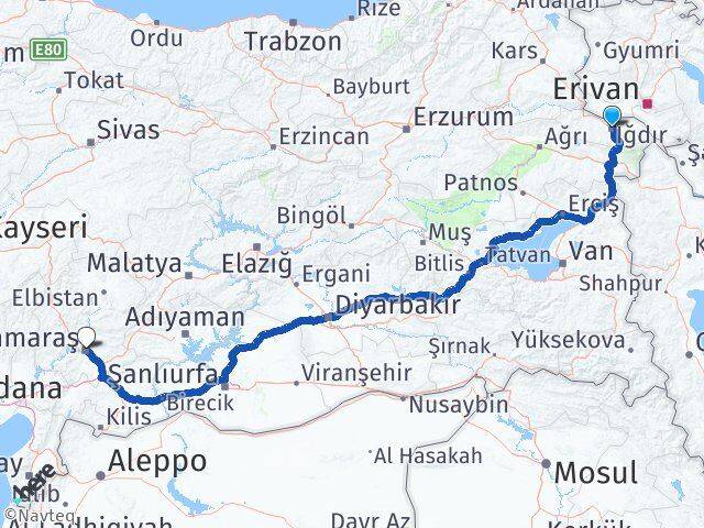 Iğdır Dulkadiroğlu Kahramanmaraş Arası Kaç Km - Yol Haritası