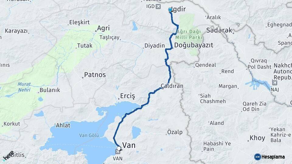Iğdır Edremit Van Arası Kaç Km - Yol Haritası