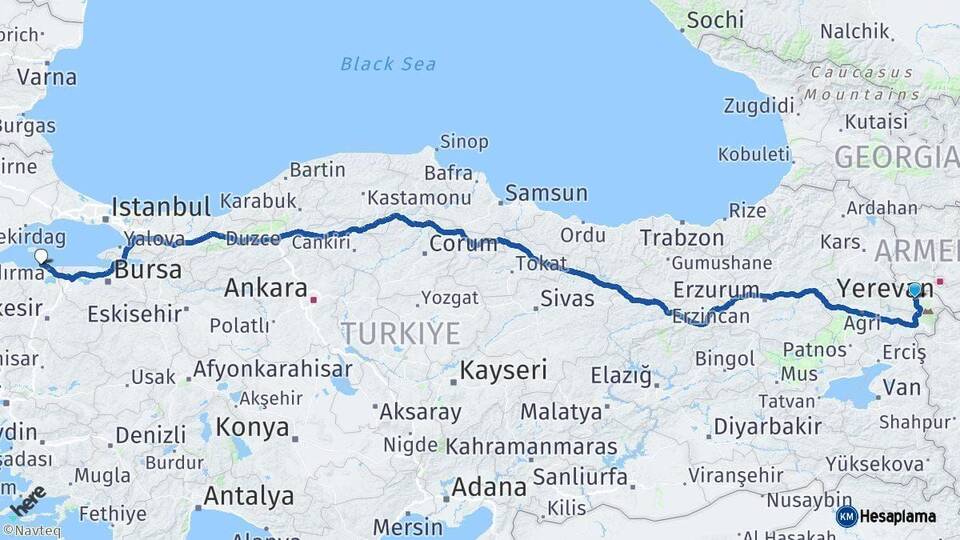 Iğdır Erdek Balıkesir Arası Kaç Km - Yol Haritası