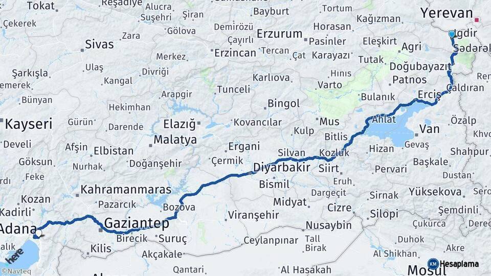 Iğdır Erzin Hatay Arası Kaç Km - Yol Haritası
