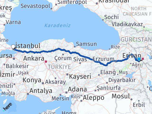 Iğdır Eyüpsultan İstanbul Arası Kaç Km - Yol Haritası