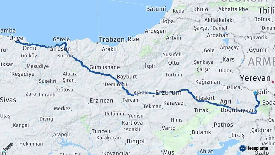 Iğdır Fatsa Ordu Arası Kaç Km - Yol Haritası