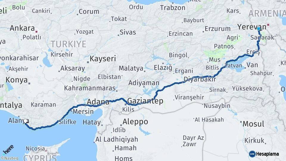 Iğdır Gazipaşa Antalya Arası Kaç Km - Yol Haritası
