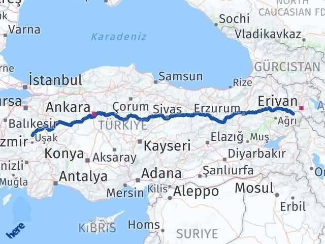 Iğdır Gediz Kütahya Arası Kaç Km - Yol Haritası
