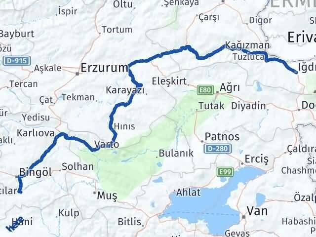 Iğdır Genç Bingöl Arası Kaç Km - Yol Haritası