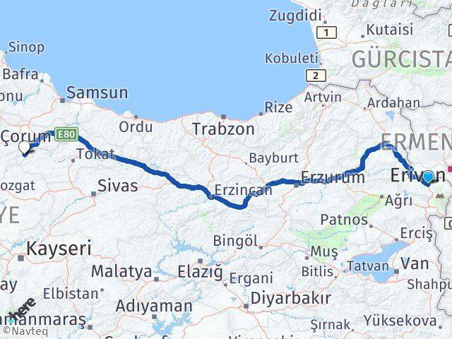Iğdır Göynücek Amasya Arası Kaç Km - Yol Haritası